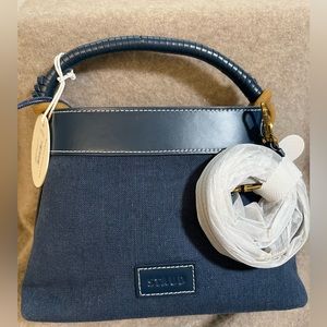 STAUD Tellie Canvas Drawstring Top Handle Bag in Marine MSRP$370
